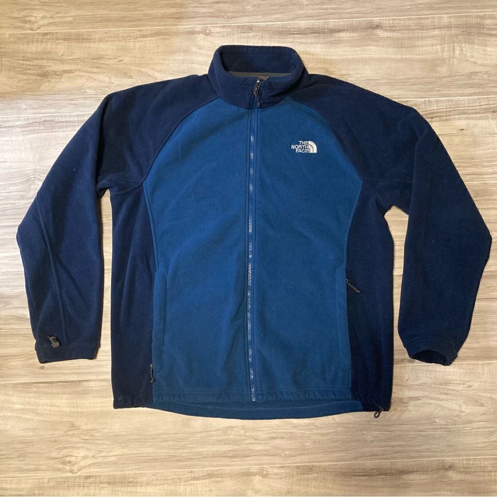 North Face Mens Fleece Colorblock Blue Zipup L EUC